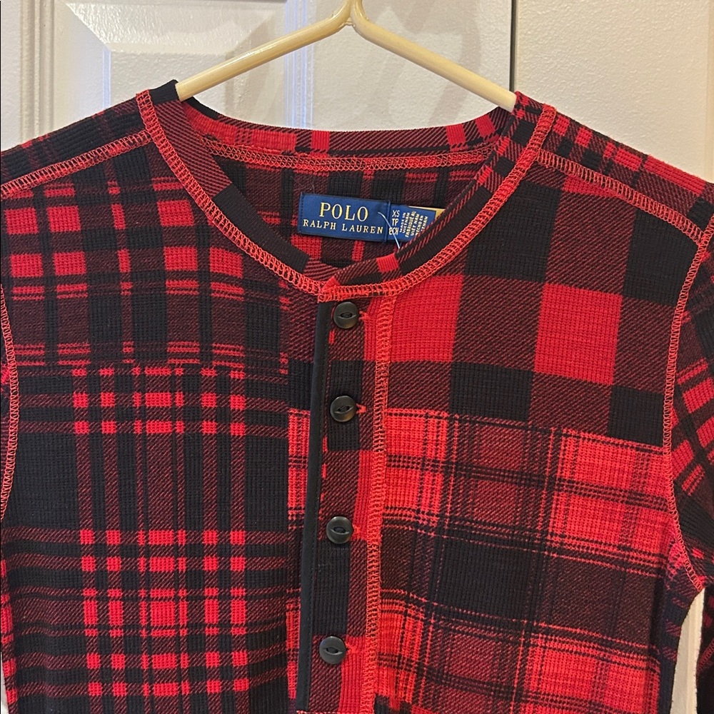 Polo Ralph Lauren Plaid Motif Cotton Henley Dress Red Black - Picture 5 of 11